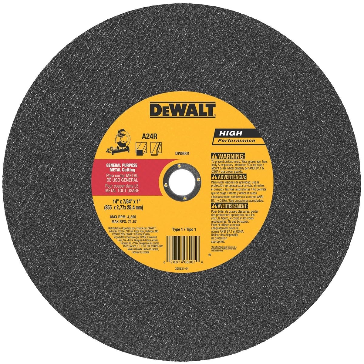 14-inch Abrasive Cut-Off Wheel for Ferrous Metal Cutting
