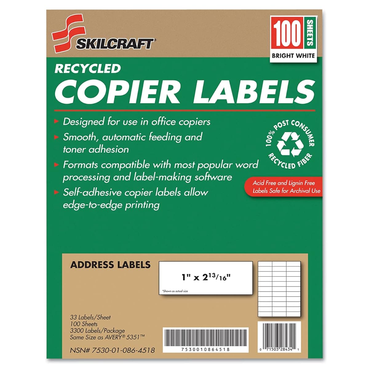 Rectangular Self-Adhesive Shipping Labels - 1 x 2.81 inches - White