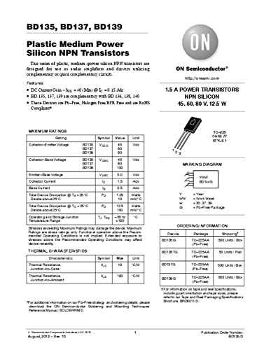 DC Collector/Base Gain hFE Min 25, Continuous Collector Current 1.5A Transistor