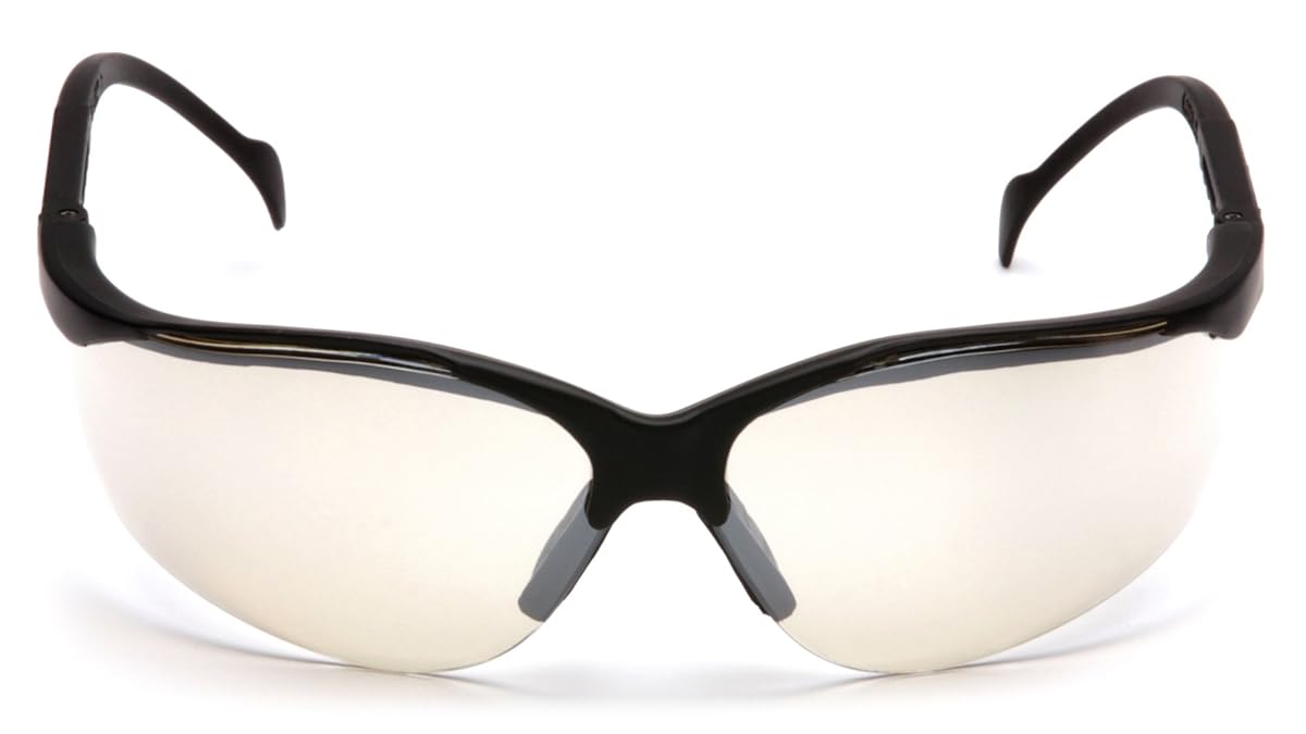 Black Nylon Half-Frame Safety Glasses with Indoor/Outdoor Mirror Lenses