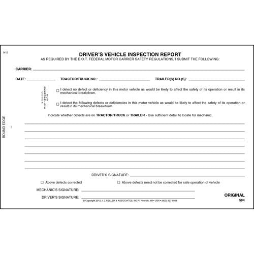 Simplified Vehicle Inspection Report - 5-1/2 x 8-1/2, Tractor/Trailer/Truck, Book Format