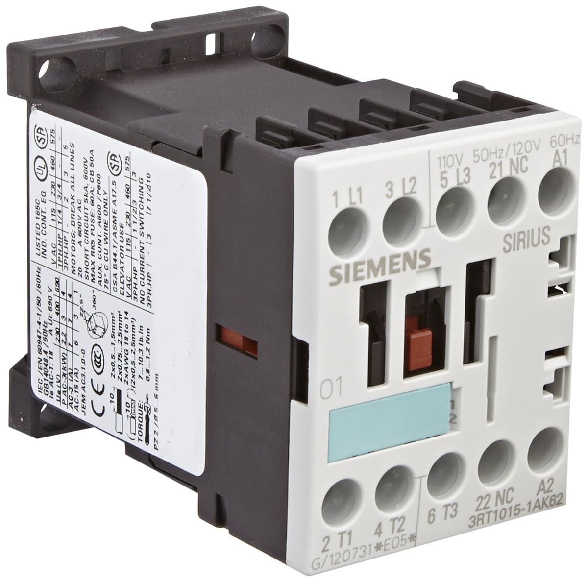 3RT Series Contact 3 Poles 7A 110-120VAC DIN Rail Mounted Screw Terminal