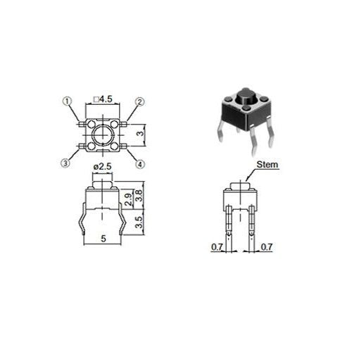 Non-Illuminated Tactile Switch - Vertical Mounting - Black - SKHR Series - 1 Form A (SPST-NO)