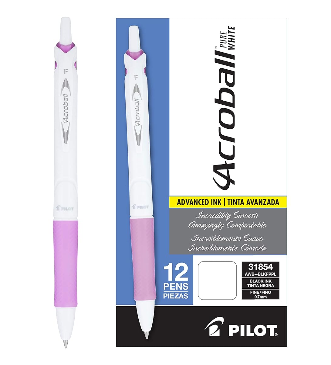 Retractable Ballpoint Pen - White/Purple Barrel, Black Ink