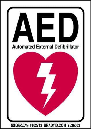 B302-5X3.5-WG-O-BLK,RED/WHT Polyester Label Sign - AED Automated External Defibrillator