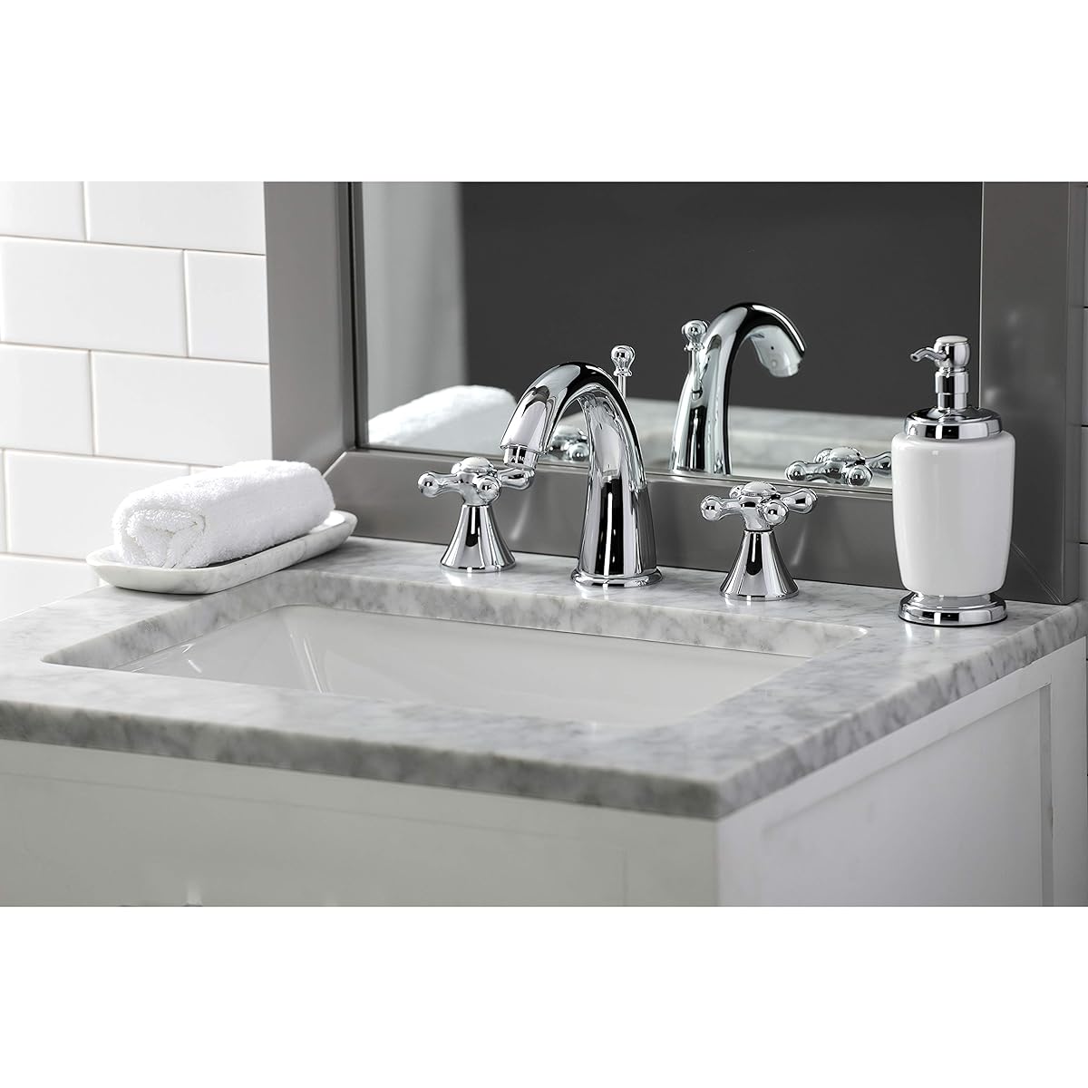 Widespread Bathroom Faucet - Cross Handle, Polished Chrome