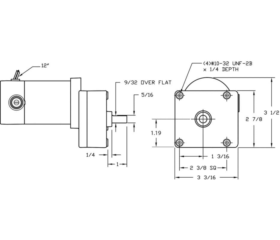 DC Gearmotor - 12VDC, 26 in-lbs, 62:1 Gear Ratio