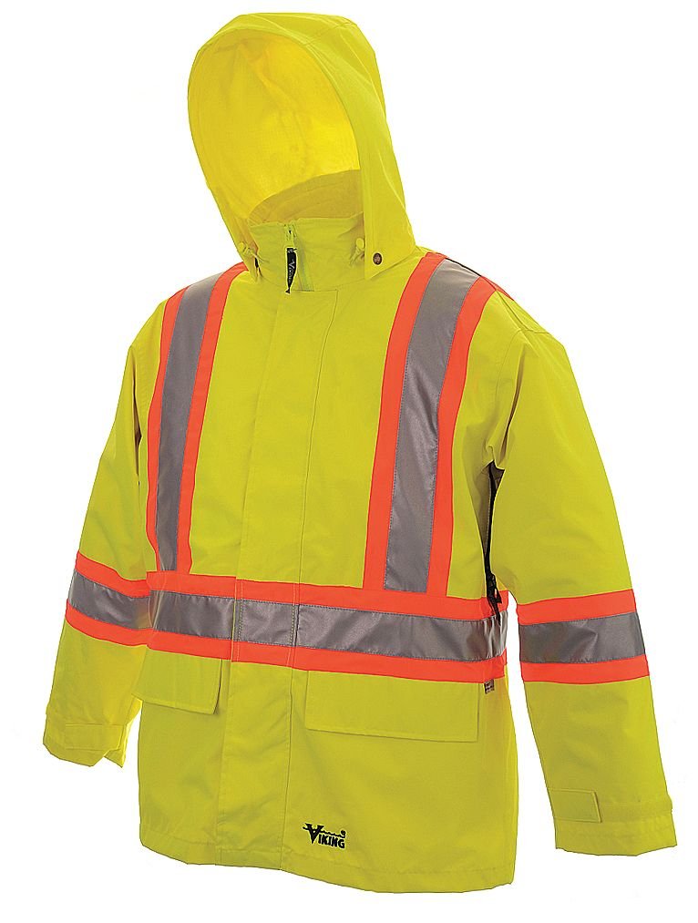 Yellow/Green Cold Weather Rain Jacket with Detachable Hood