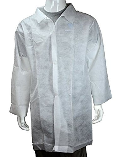 Reusable Lab Coat 5XL White Polypropylene Snap Front Open Wrist 42.5 in